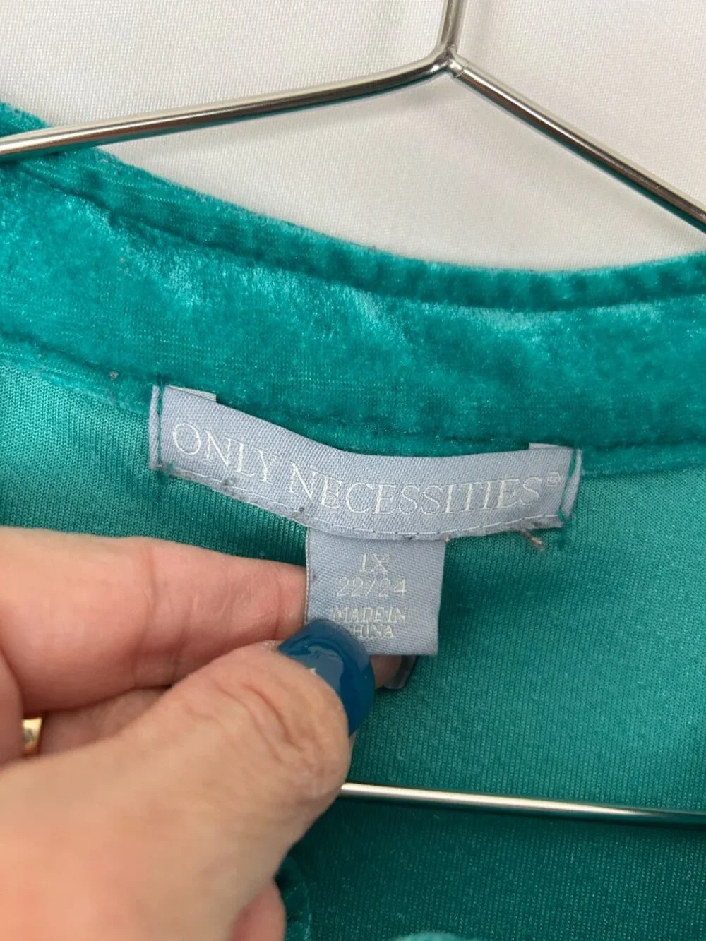 Only Necessities Green Velour Full Length House Coat House Dress Robe 1X 22/24